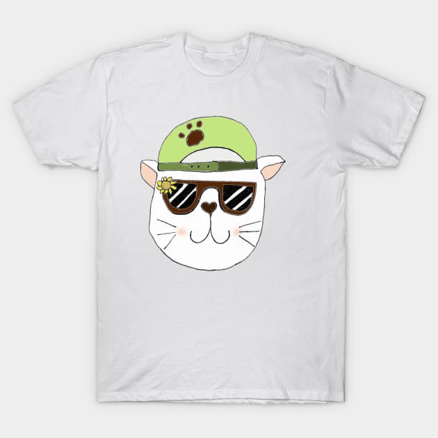 Cat with glasses and cap T-Shirt by Fradema